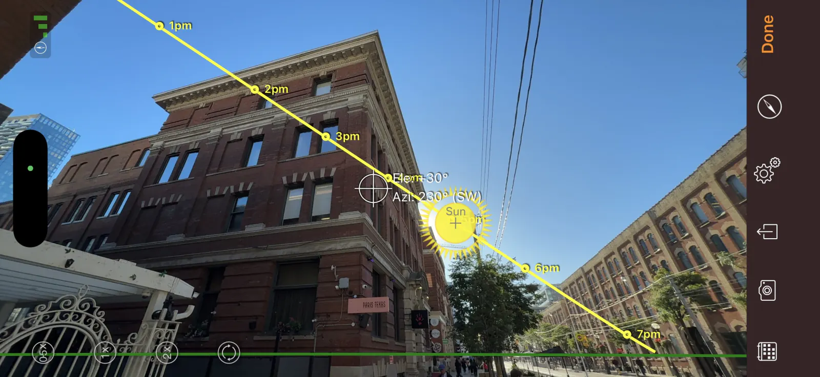 King West scout photograph — sun path