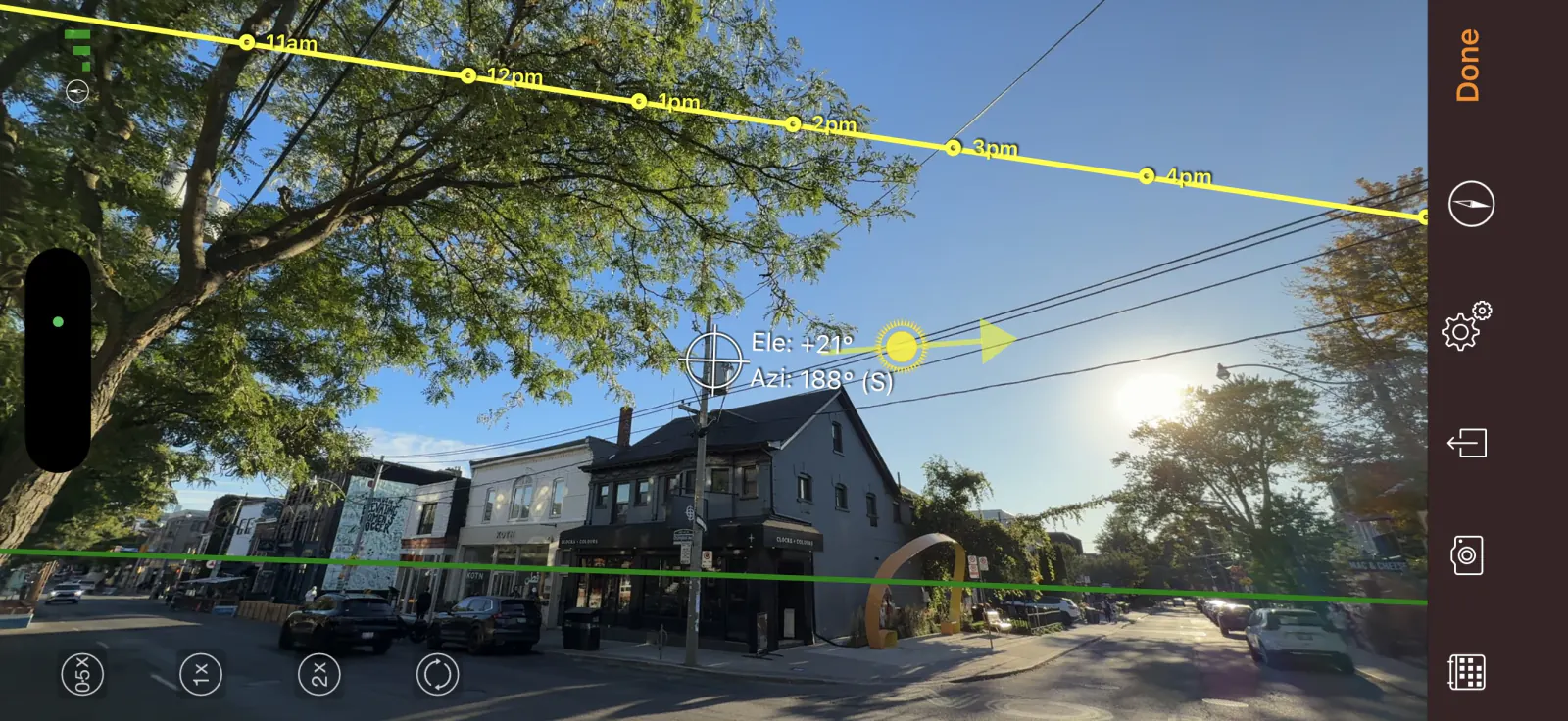 Sam James × Ossington scout photograph — sun path